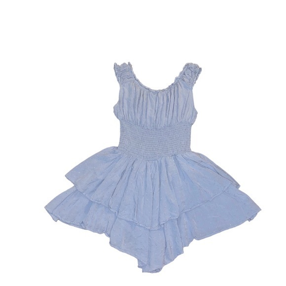 O.VIANCA blue off the shoulder ruffle bandage waist romper w/ dotted detailing‎ - Picture 9 of 12